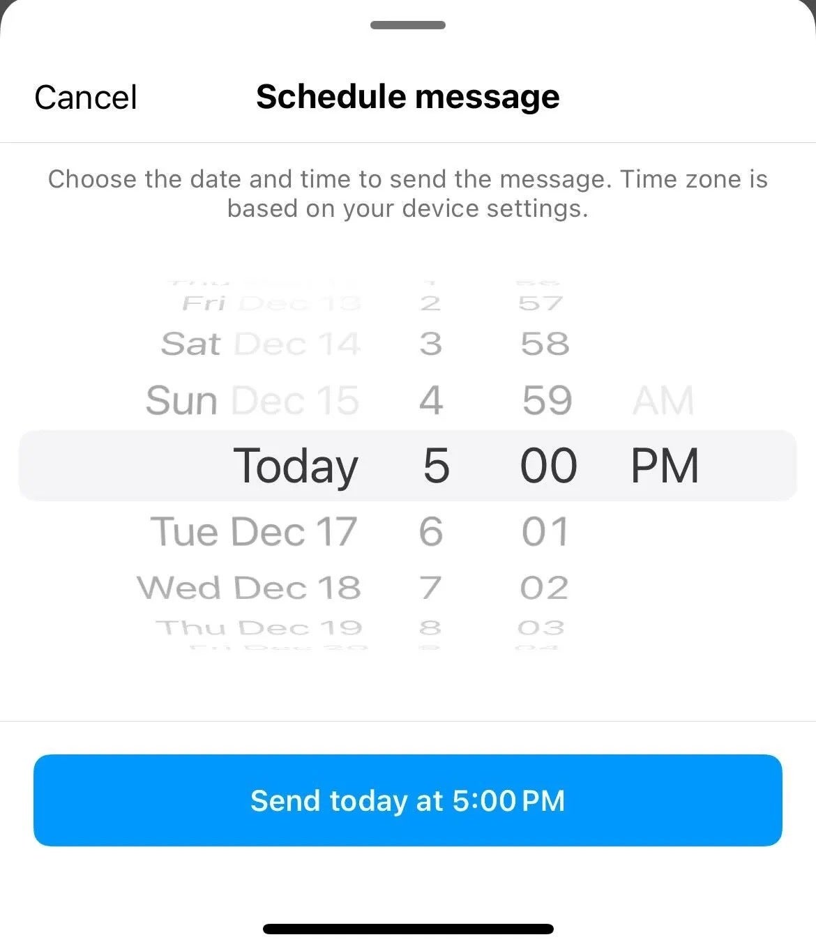 Screenshot of the Instagram DM scheduling feature