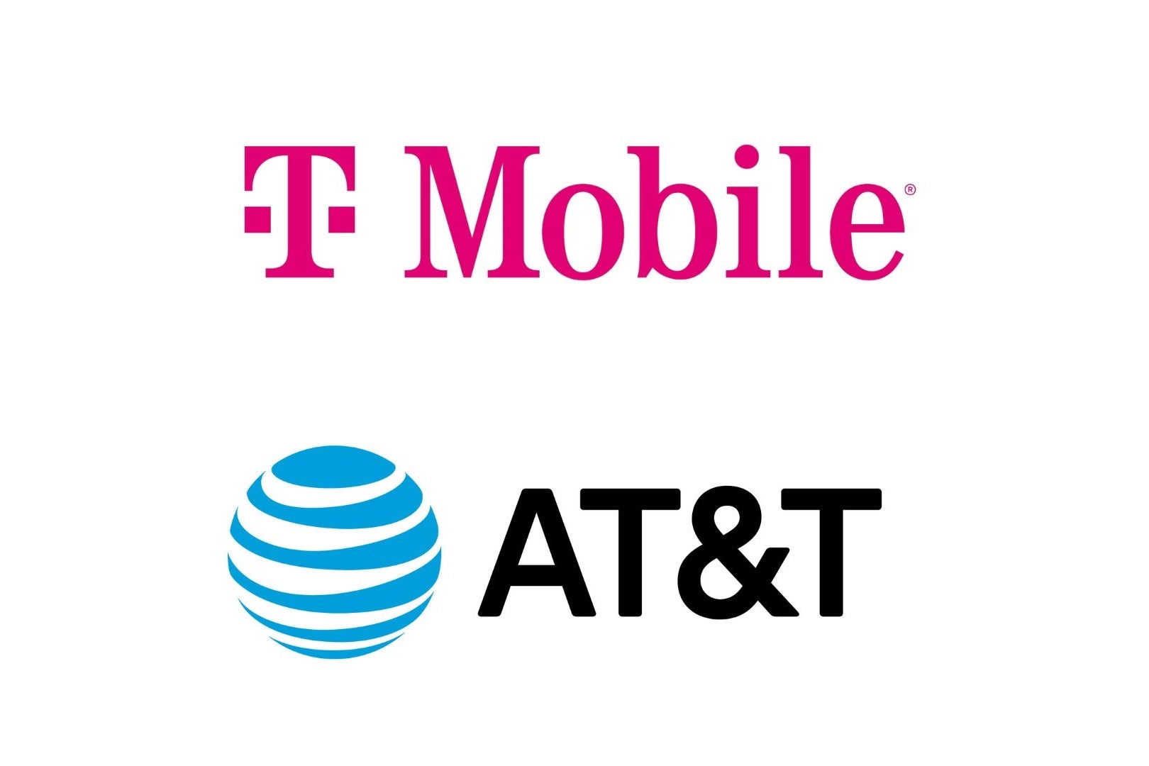 T-Mobile and At&amp;amp;T logos next to each other. 