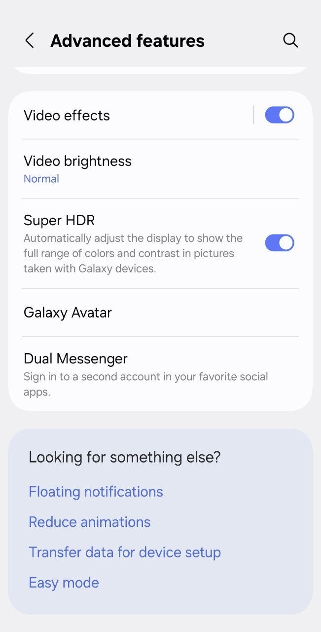 Screenshot of HDR brightness setting in One UI 7