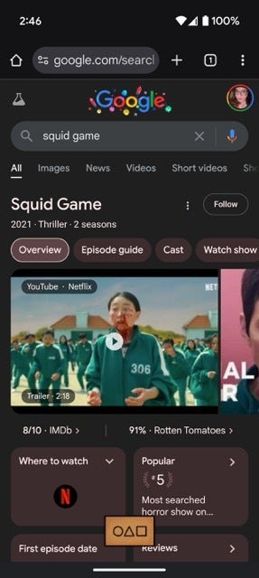 Screenshot of Google Search Squid Game Easter Egg