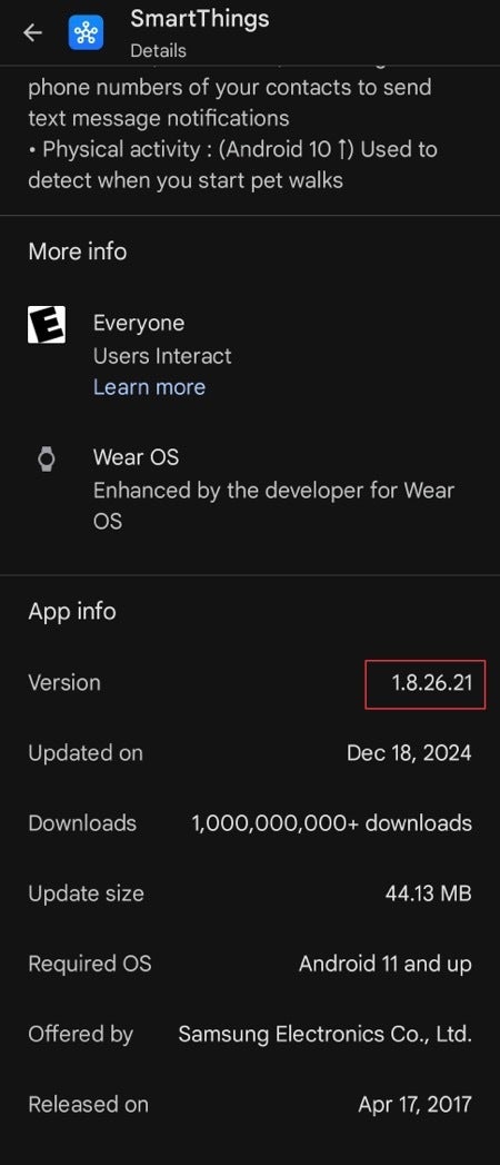 Screenshot of the new SmartThings update on the Google Play Store