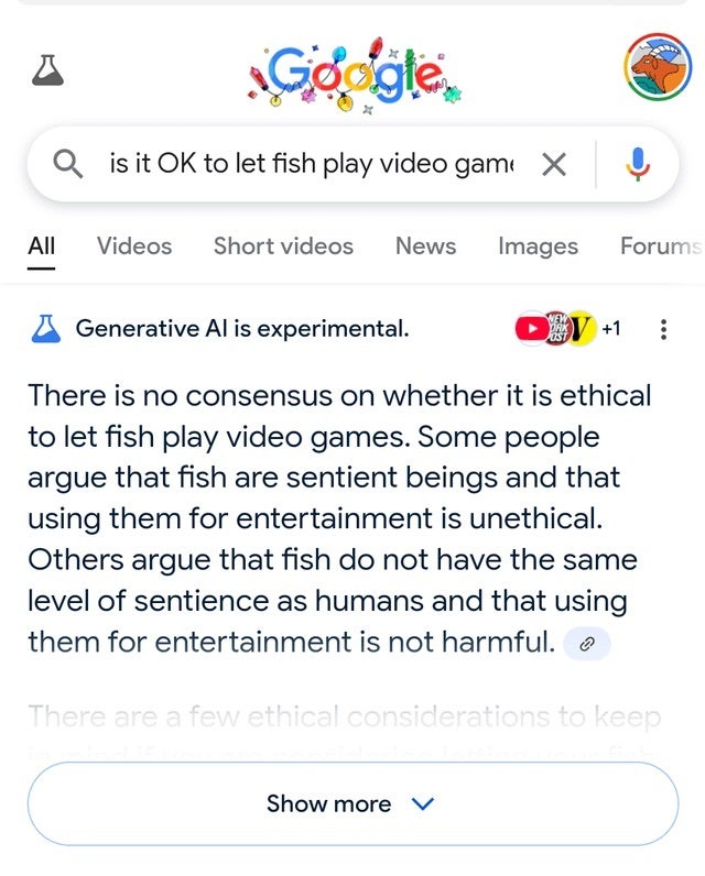 Screenshot of Google's new AI search overviews UI