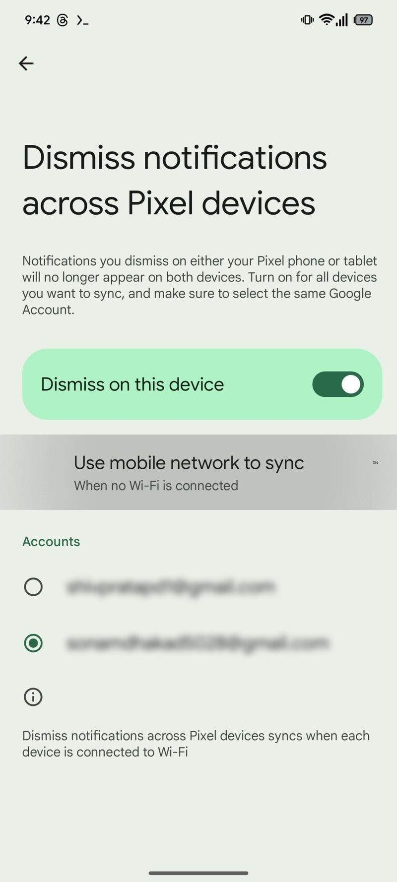 Screenshots of Android 15 Pixel notification sync toggle