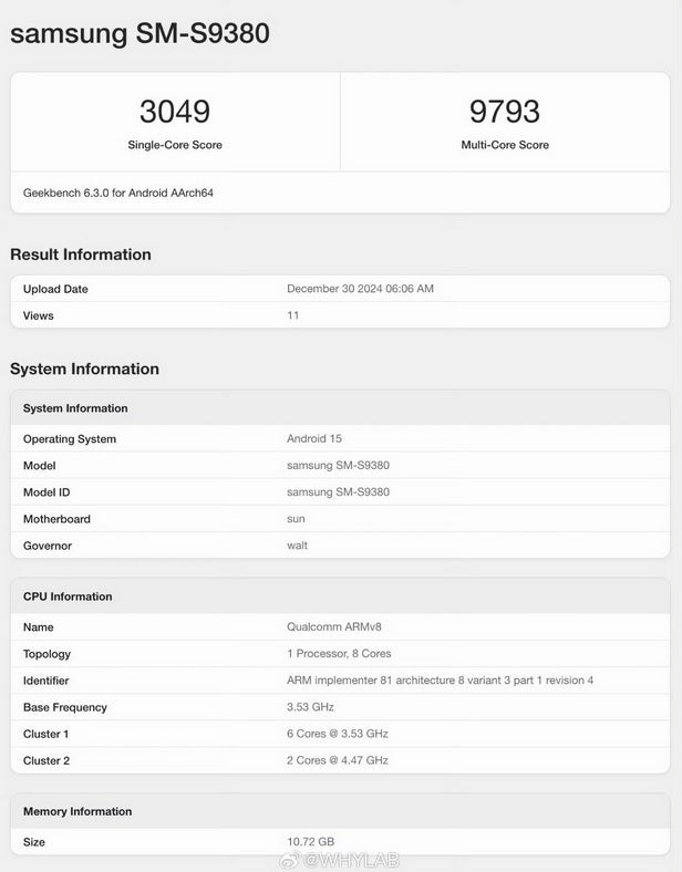 The Samsung Galaxy S25 Ultra and the Snapdragon 8 Elite for Galaxy are benchmarked. | Image credit-@TECHINFOSOCIALS - Benchmark test of Galaxy S25 Ultra reveals overclocked Snapdragon 8 Elite "for Galaxy"