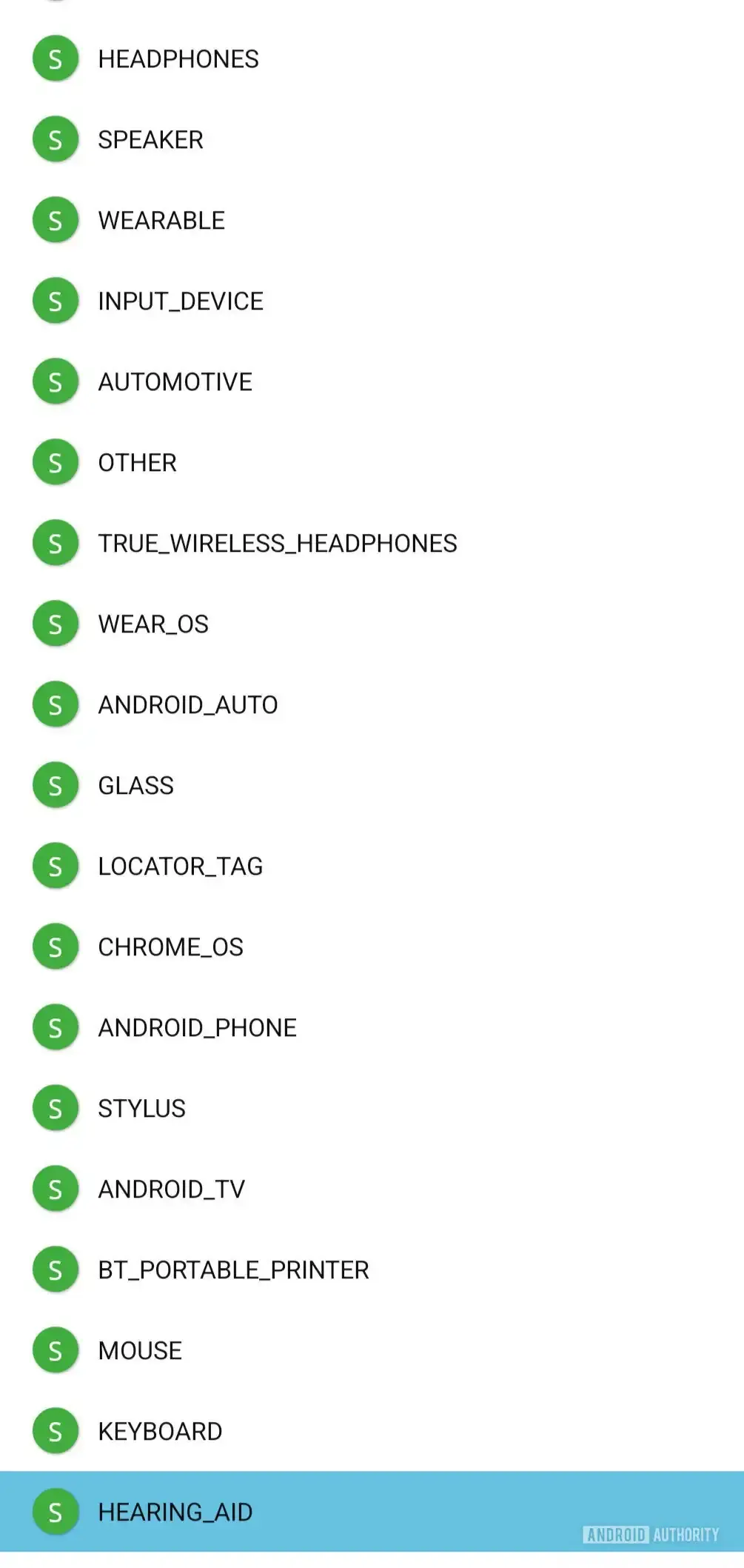 Screenshot showing the new hearing aid category in Fast Pair.