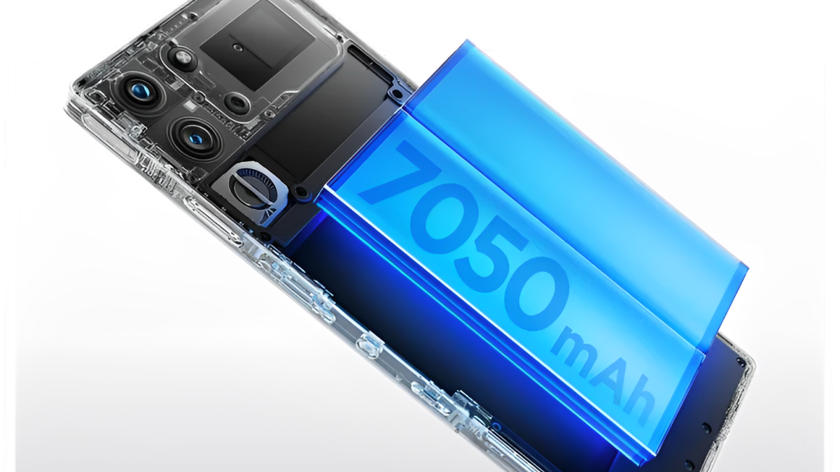 A cutaway image of a smartphone showcasing a large, blue battery visible.