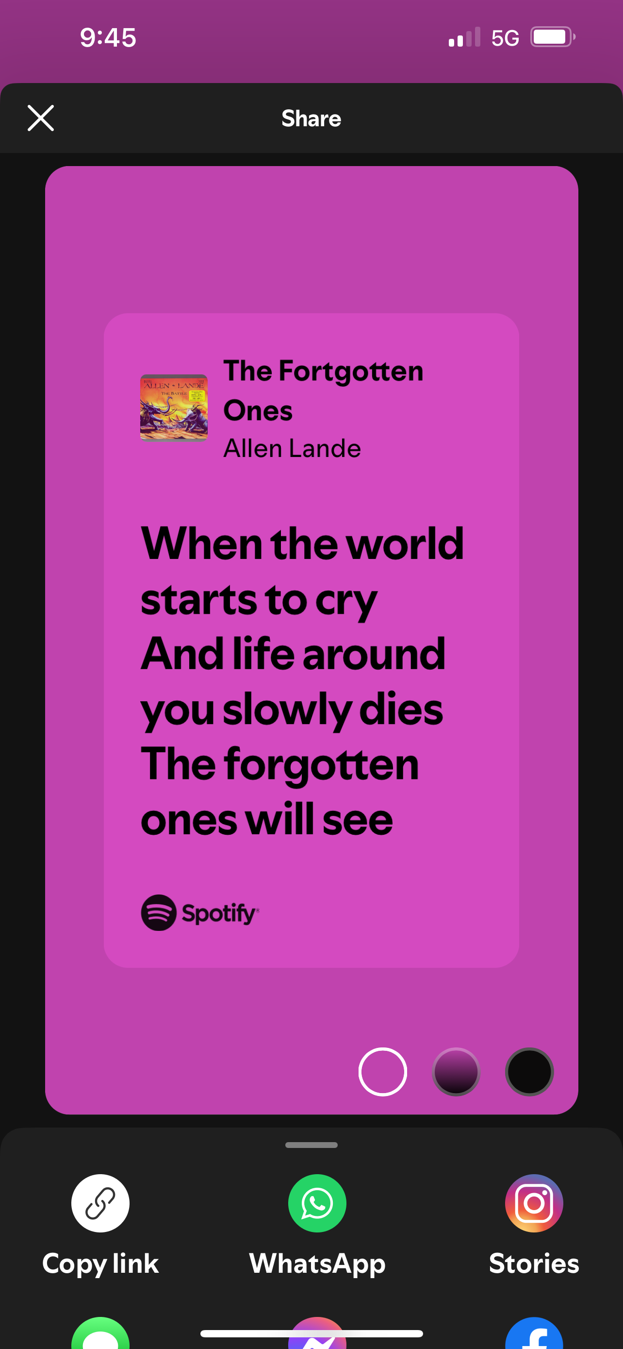 Screenshot from Spotify&amp;#039;s lyric sharing feature.