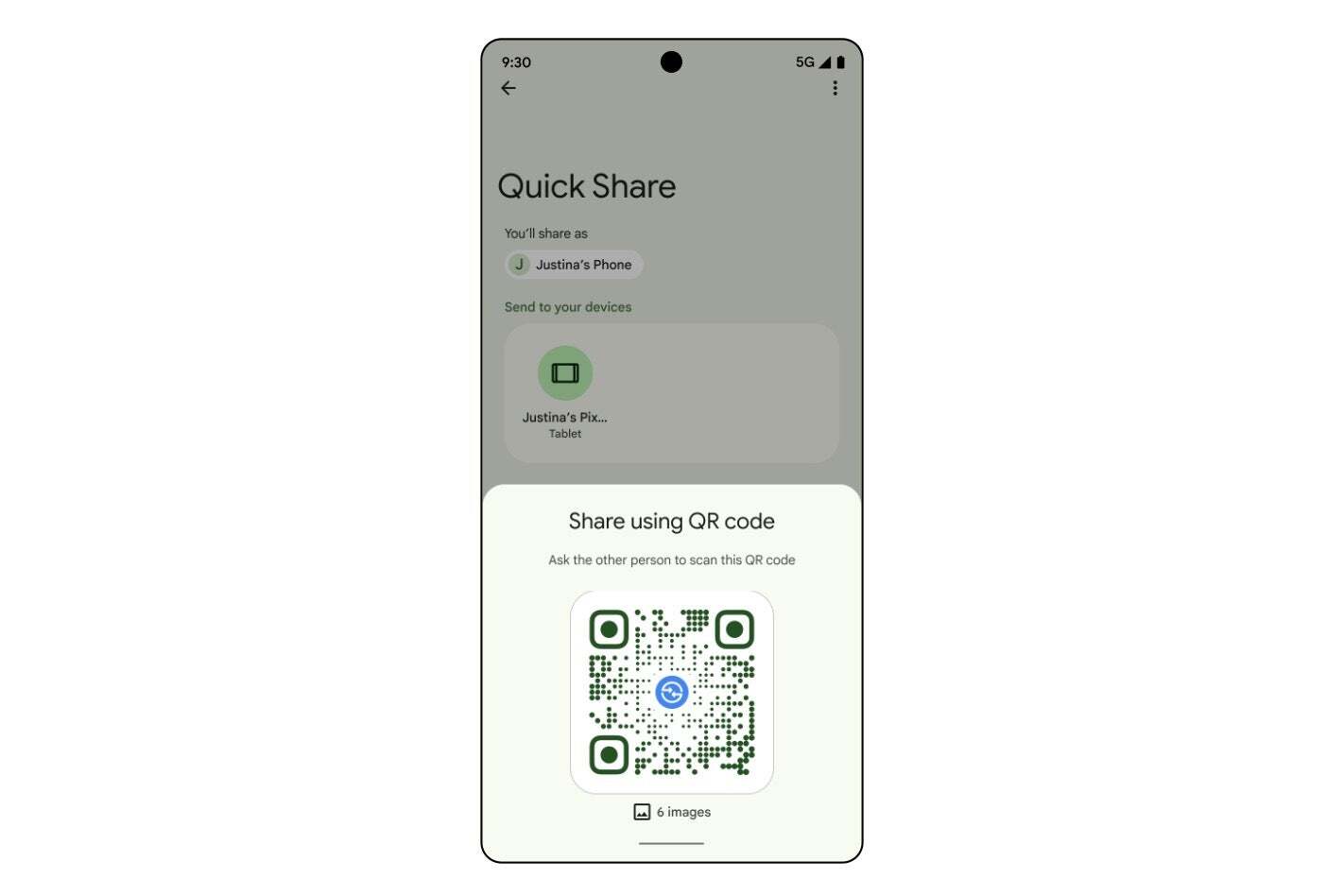 Screenshot of Android Quick Share using a QR code