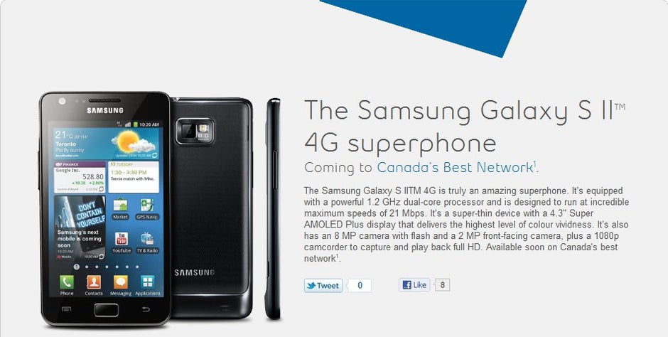 Samsung Galaxy S II 4G is offically coming to Bell; no word yet on pricing or release date