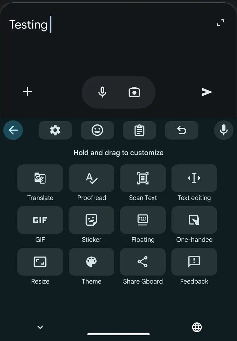 A screenshot of the Gboard app undo and redo buttons