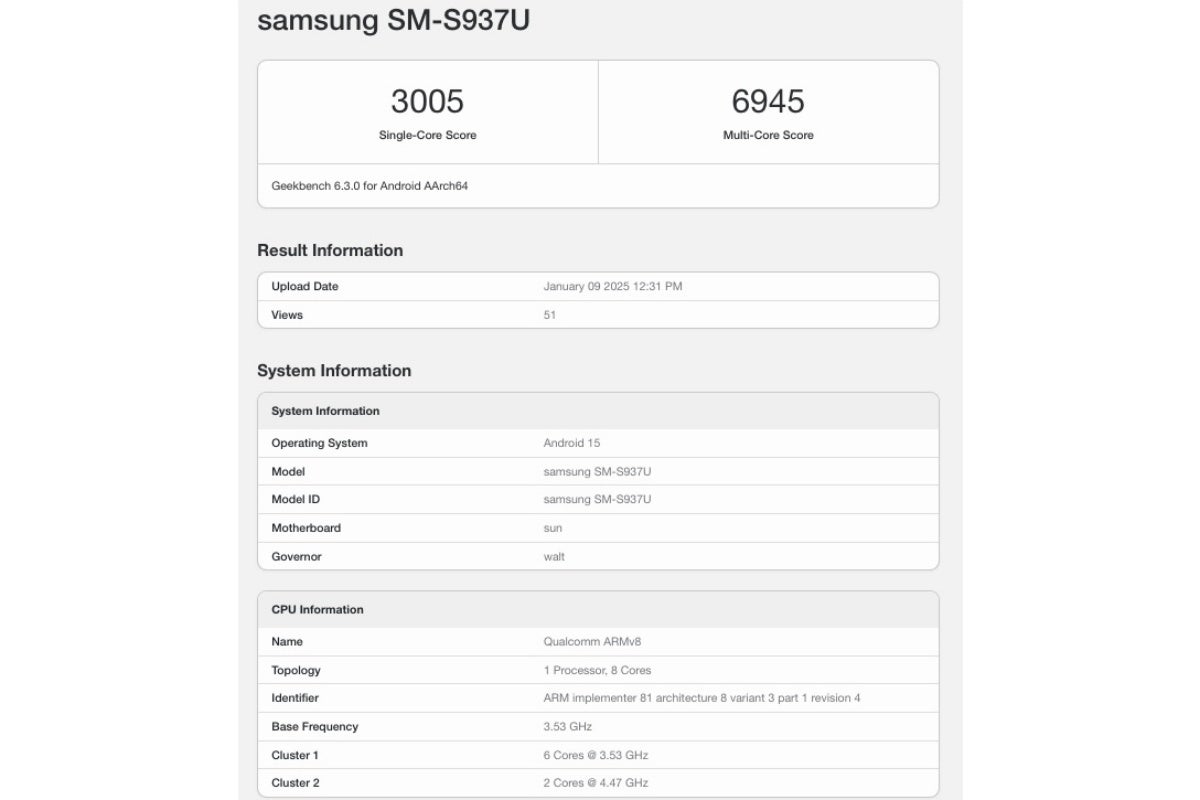 First-ever Samsung Galaxy S25 Slim benchmark