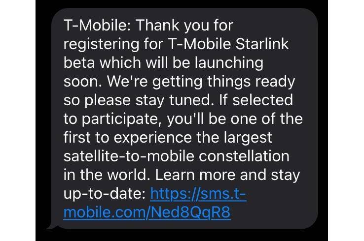 T-Mobile Starlink beta message