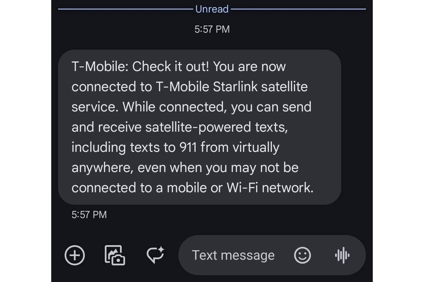 T-Mobile Starlink beta message