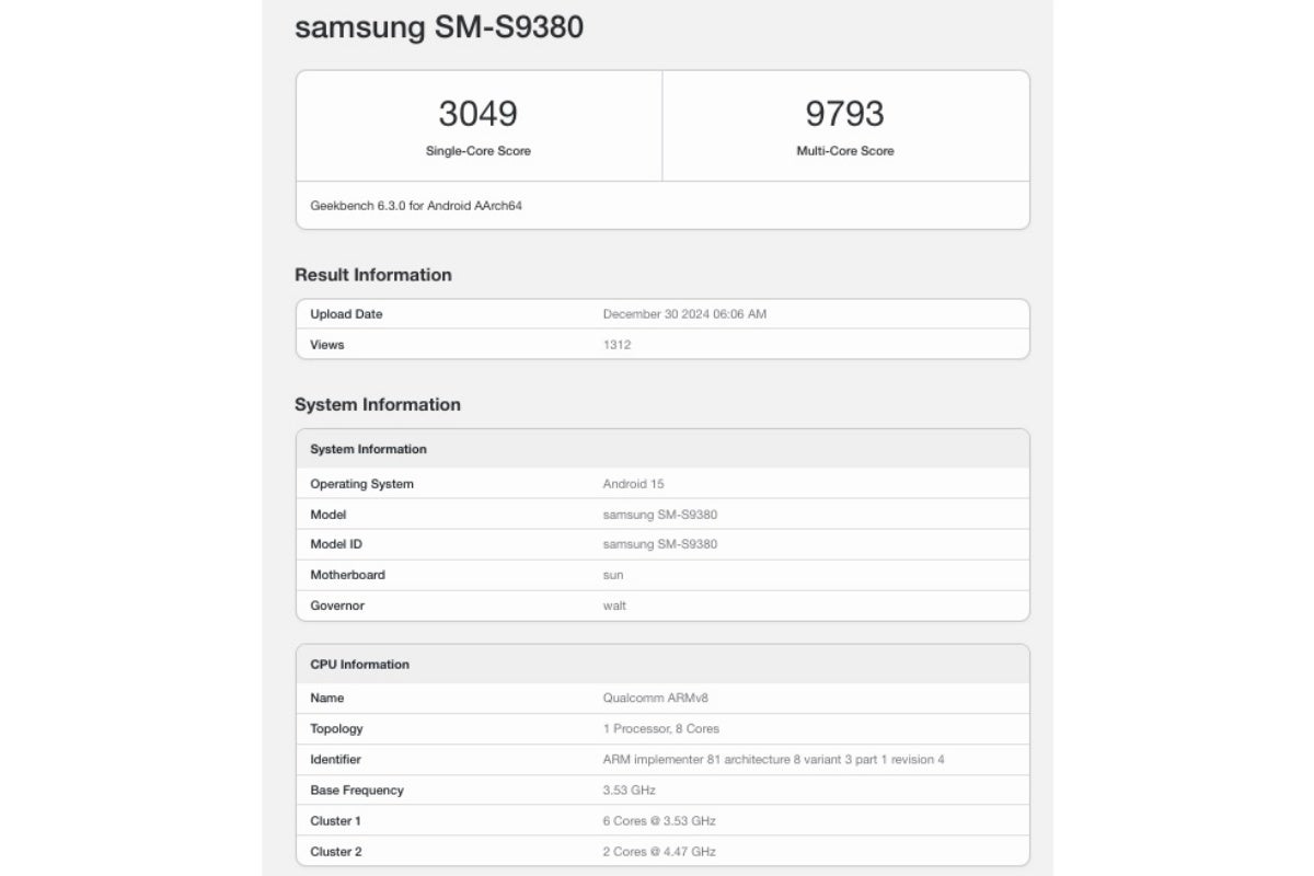 Early Samsung Galaxy S25 Ultra benchmark