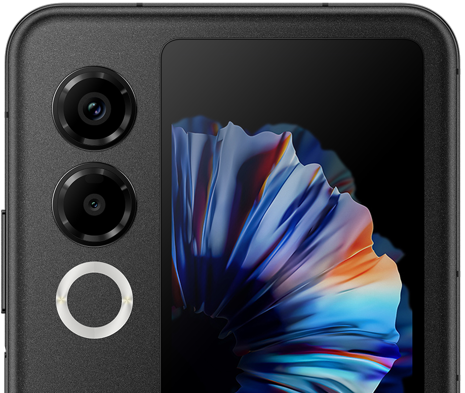 A close-up of the camera setup of the Nubia Flip 2 smartphone.