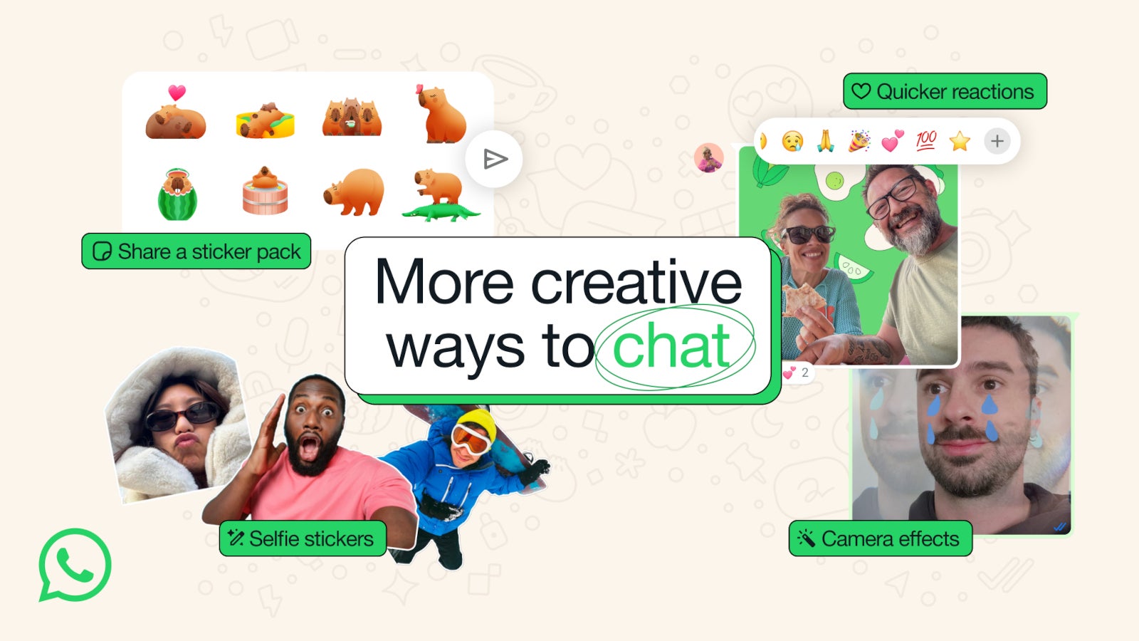 WhatsApp is adding new camera effects, self stickers, and quick reactions