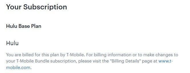 A screenshot of a subscription page from a T-Mobile account.