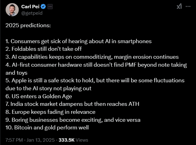 Carl Pei&#039;s X account, January 2025 - Carl Pei trashes AI and foldables in bold 2025 predictions