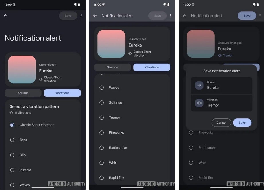 Vibration patterns available for Pixel users in the Google Sounds 3.2 app. | Image credit-Android Authority - Cool new feature will give Pixel users more control over the vibrations they feel from their phones