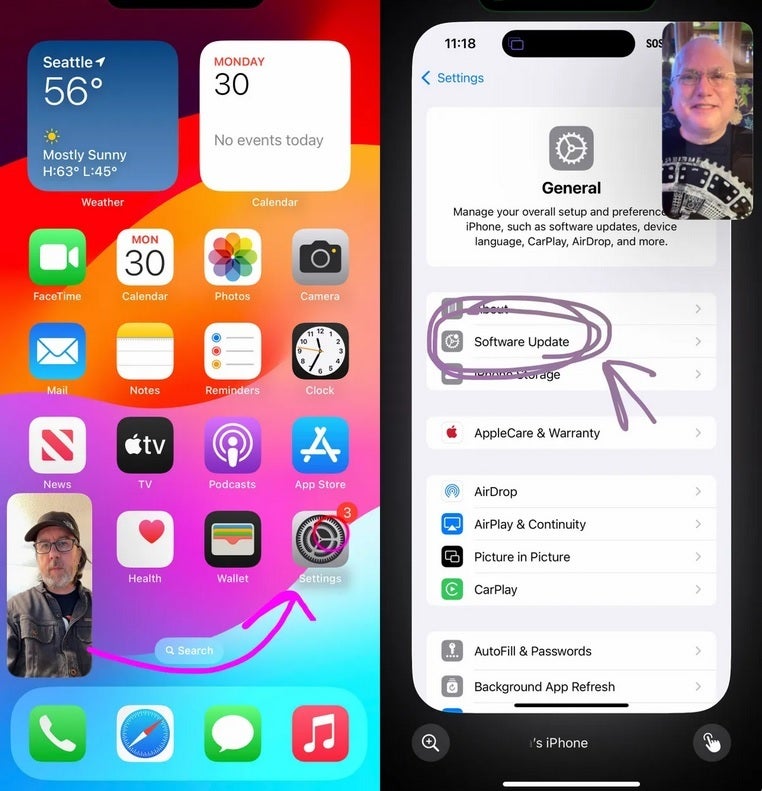 Showing mom how to update her iPhone remotely. | Image credit-Jeff Carlson/CNET - With iOS 18, you can remotely take control of your mom&#039;s iPhone to help her solve an issue