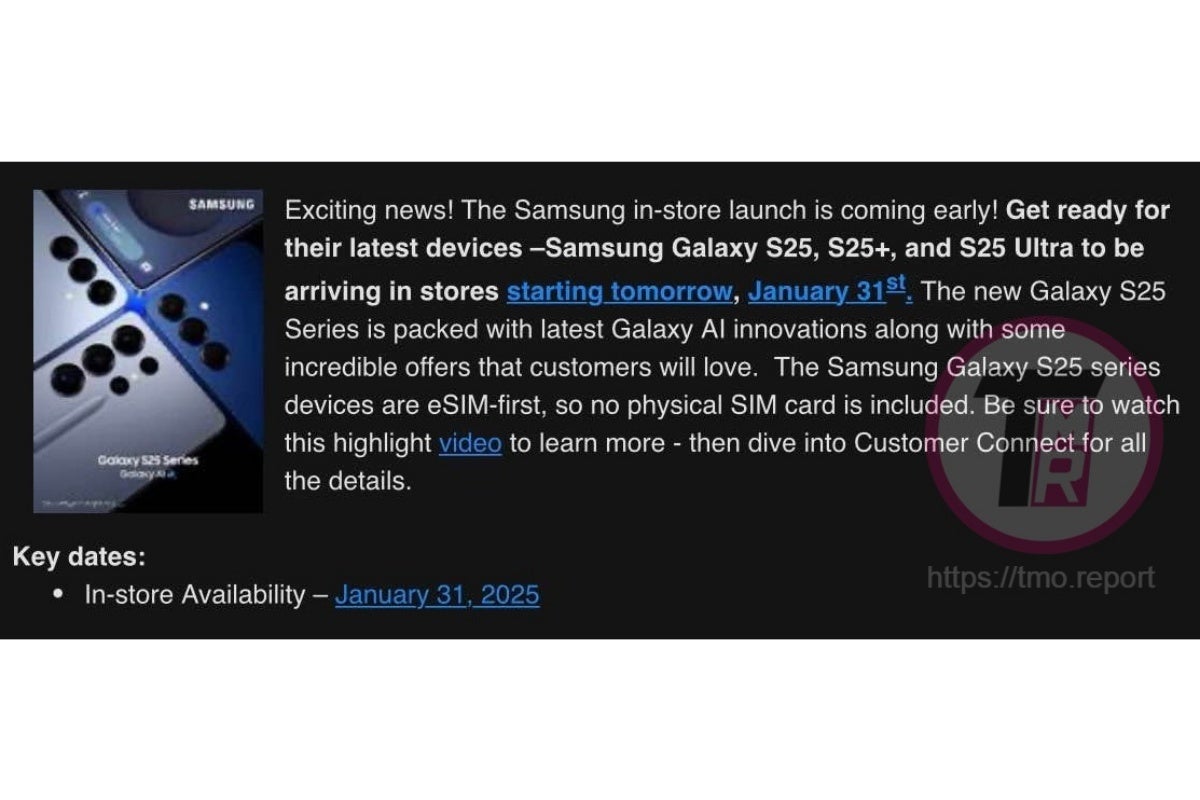 Leaked document revealing AT&T's Galaxy S25 release date