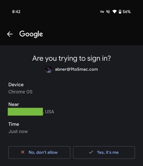 Screenshot of the Google Prompt