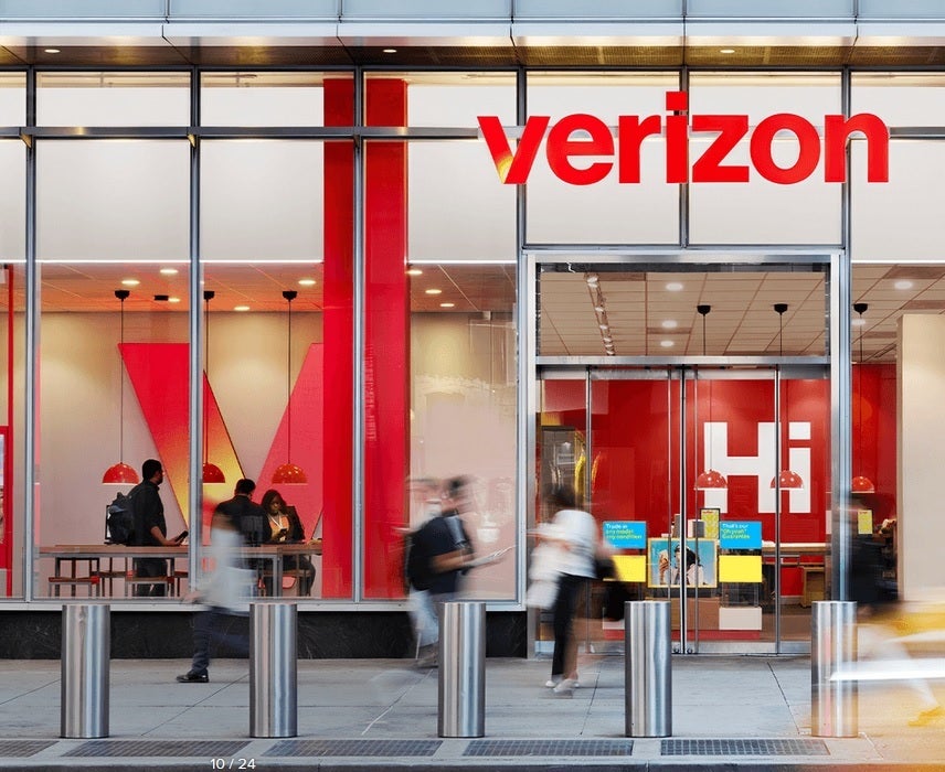 Activity taking place outside a Verizon retail location.