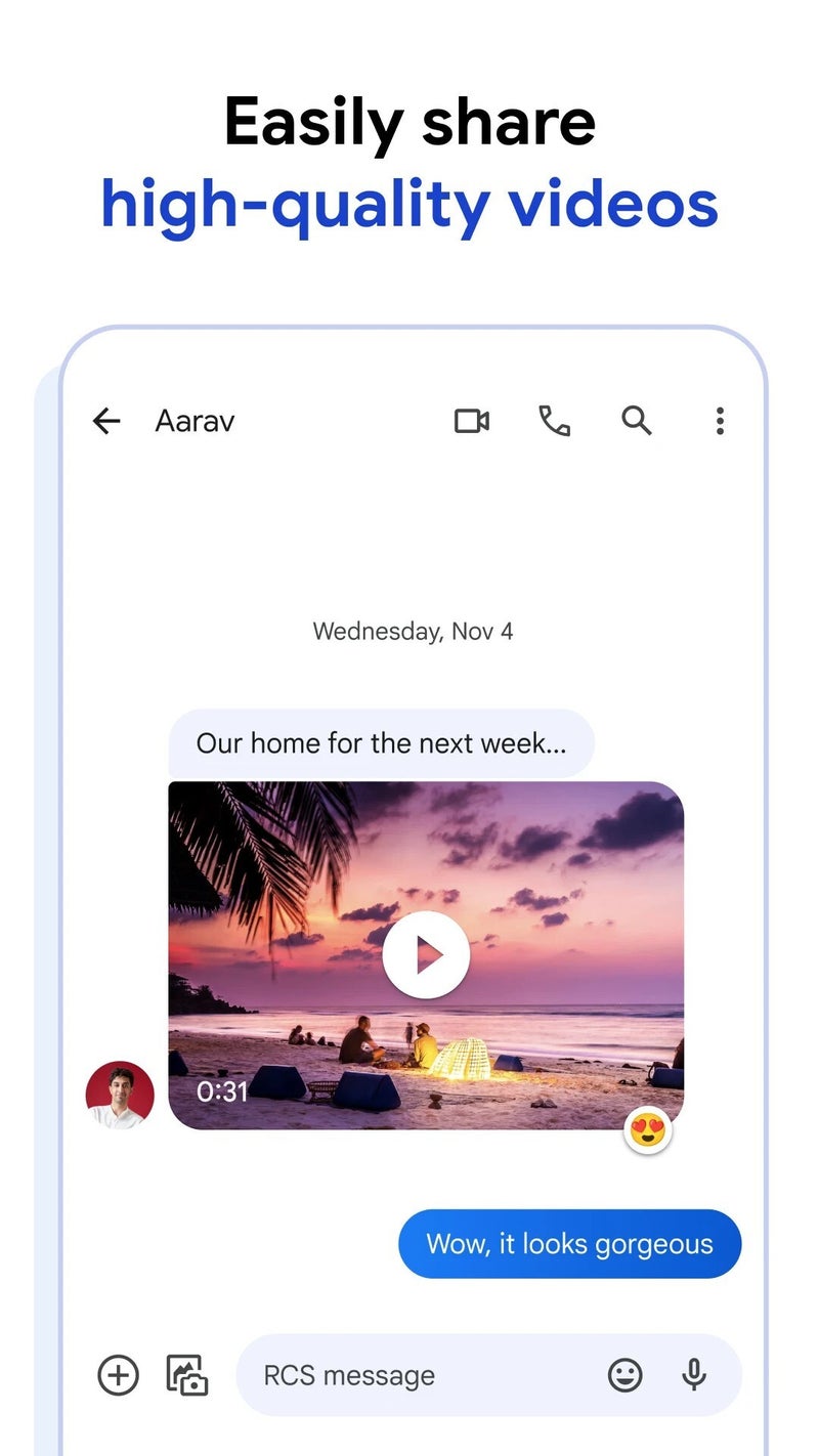 Screenshot of Google Messages app. 