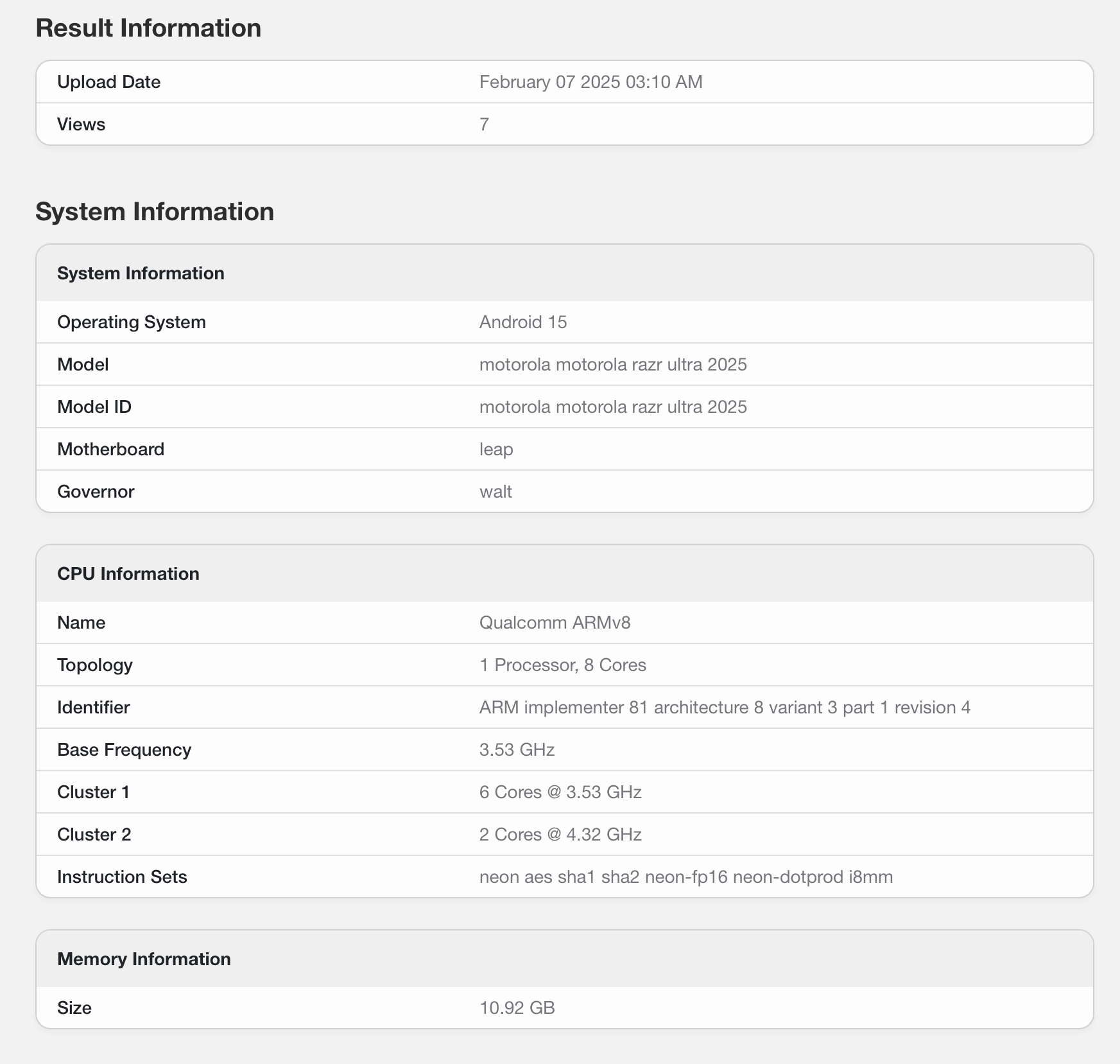 A screenshot of a device&amp;#039;s system information page.