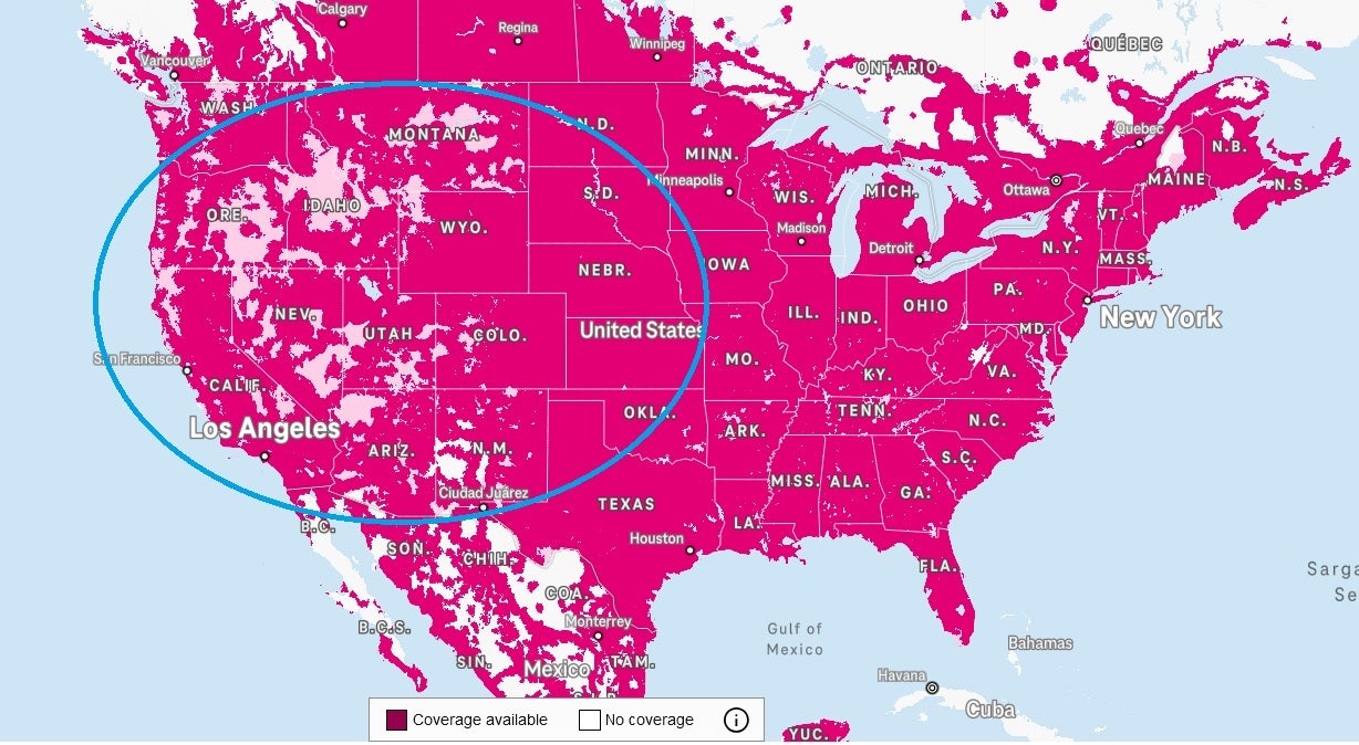 Updated T-Mobile coverage map includes areas covered by Starlink.