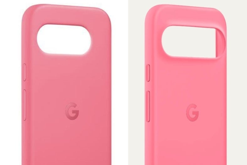 Image of the Pixel 9a leaked case compared with the existing case for the Pixel 9