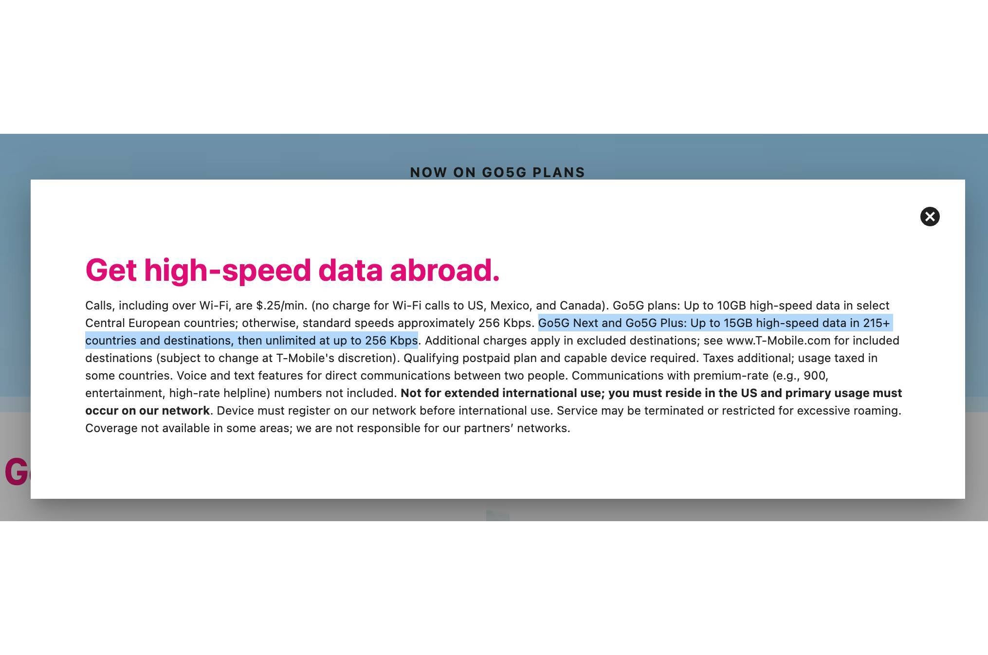 T-Mobile international data allowance