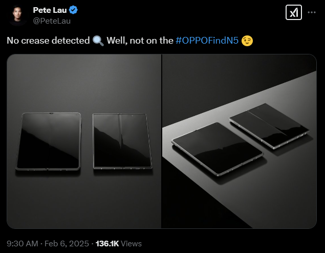 Image credit – X - Look Ma, no crease! The Galaxy Z Fold 7 promises to be flat, but the OnePlus Open 2 outwits it