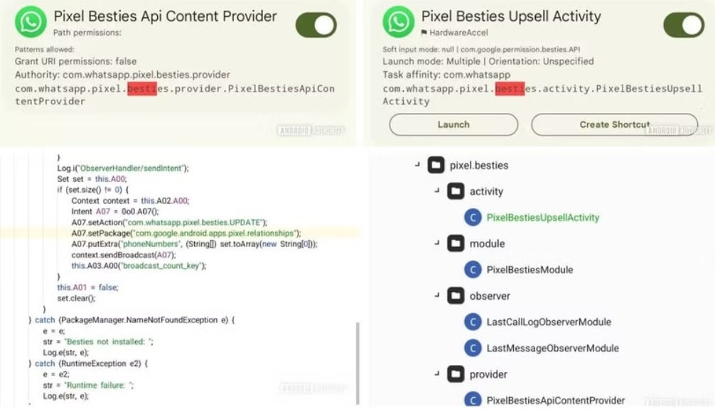 WhatsApp API content provider sends info about WhatsApp calls and messages related to Pixel Besties to the feature. | Image credit-Android Authority - Pixel users could get cool feature that aggregates messages from &quot;besties&quot; in one place