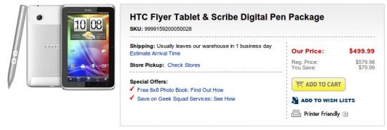 HTC Scribe Pen is now included for free with the purchase of the HTC Flyer at Best Buy