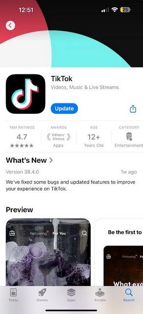 App Store listing for TikTok.