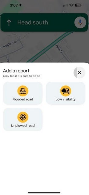 The iOS version of Google Maps will now allow users to report weather-related incidents. | Image credit-PhoneArena - Why a rumored Google Maps-Waze combination will not come to pass