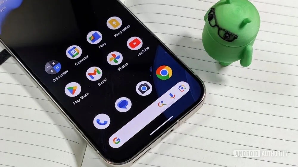 What a Pixel home screen might look like with a Google Search widget featuring the shortcut to AI Mode. | Image-credit-Android Authority - Pixel users will soon converse with Google Search&#039;s AI Mode to get answers from the home screen