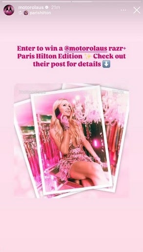 Motorola promotes its sweepstakes with one winner scoring a free Limited Edition Paris Hilton Razr|+. | Image credit-PhoneArena - Wish this actress Happy Birthday and you could win a $1,200 foldable phone