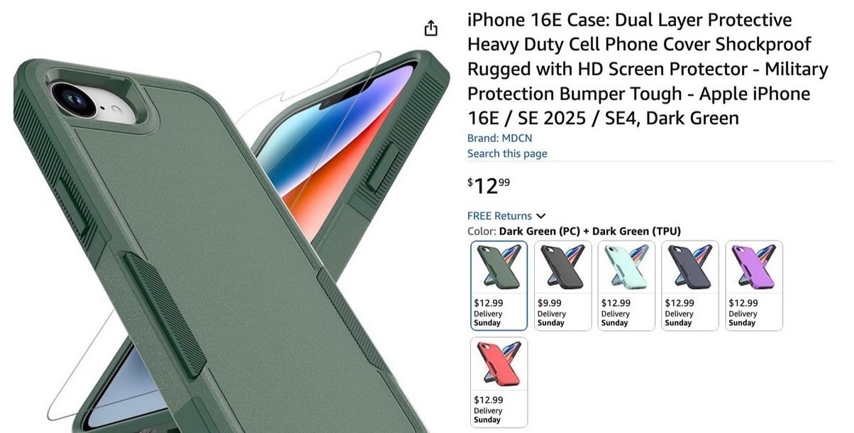 Amazon listing for budget iPhone case refers to the phone as the iPhone 16E.