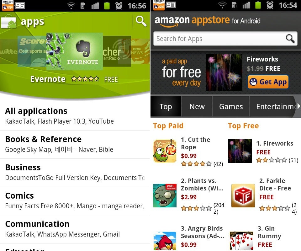 The Amazon Appstore for Android (on the right) offers a clean UI - Do we need the Amazon Appstore for Android?