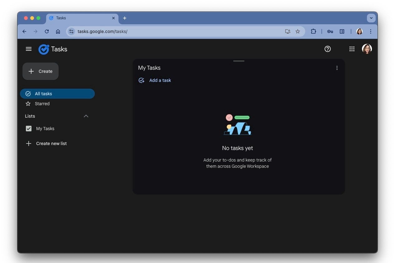 Screenshot of the new Google Tasks website