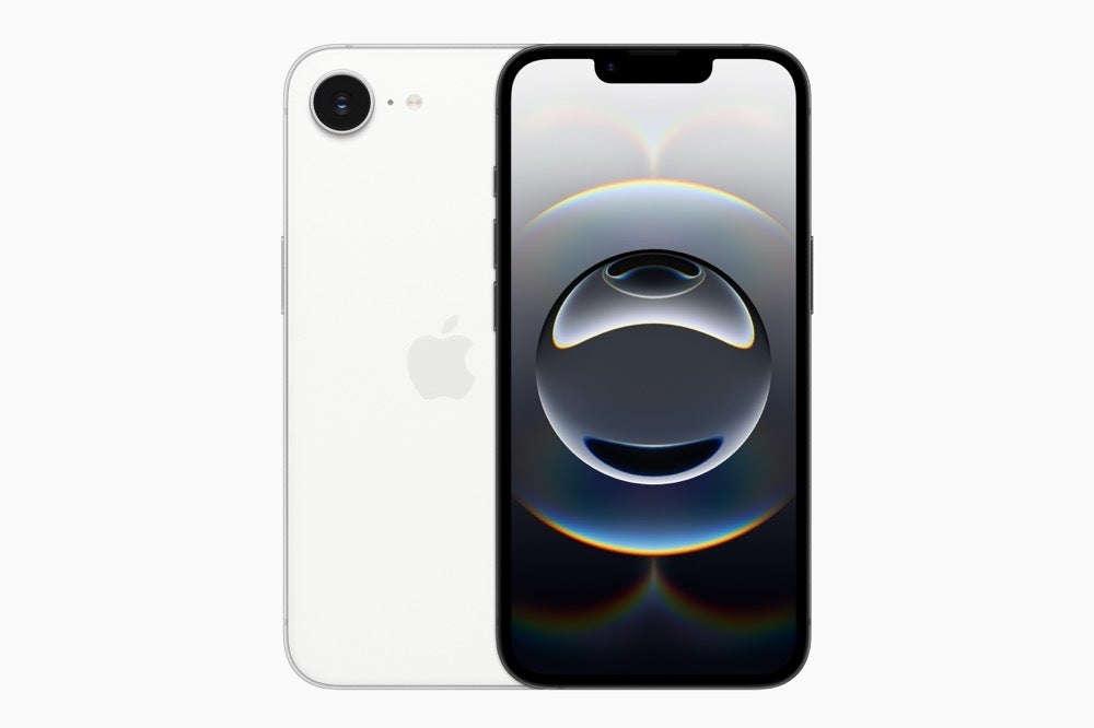 Image of the front and back of the iPhone 16e