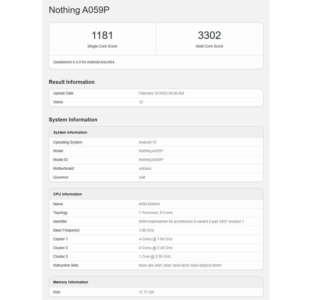 Geekbench results for what could be the Nothing Phone (3a) Pro. | Image Credit - GSMArena - Nothing Phone (3a) Pro just leaked on Geekbench, and the results are, well, a mixed bag