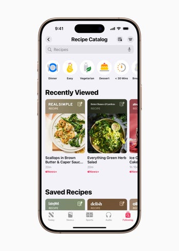 Screenshots of the food section in Apple News