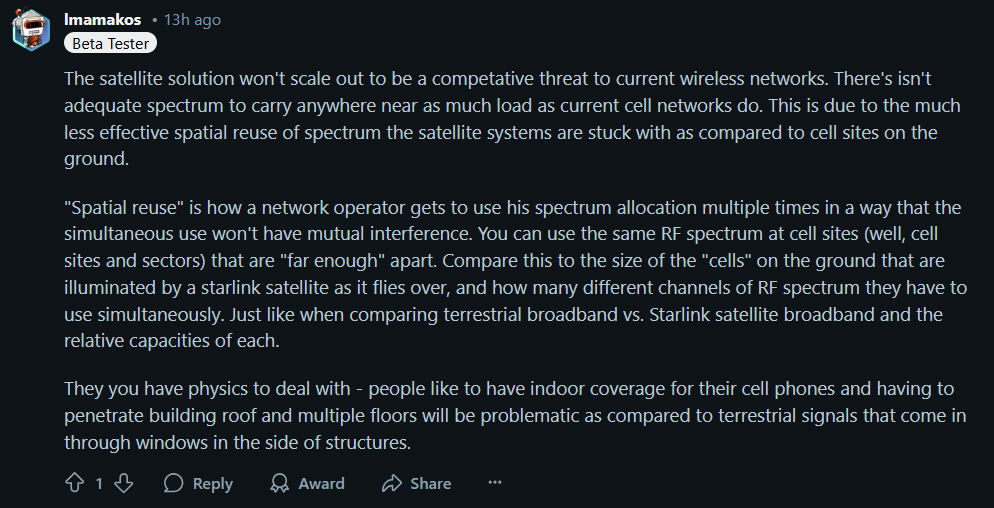 Image source – Reddit - Should carriers start worrying about the T-Mobile Starlink satellite collaboration?