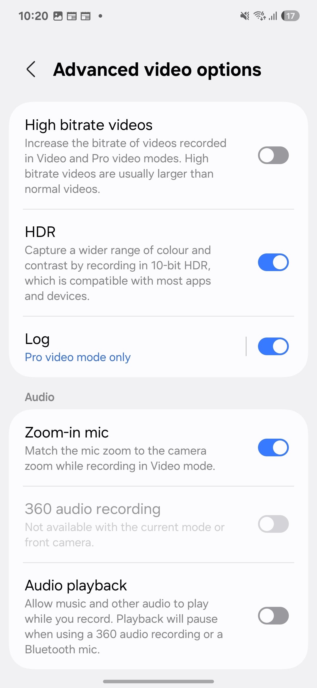 You can access 10-bit HDR in the advanced video settings of the camera app. | Image by PhoneArena - One UI 7.0 may skip these Galaxy S25 features on older devices