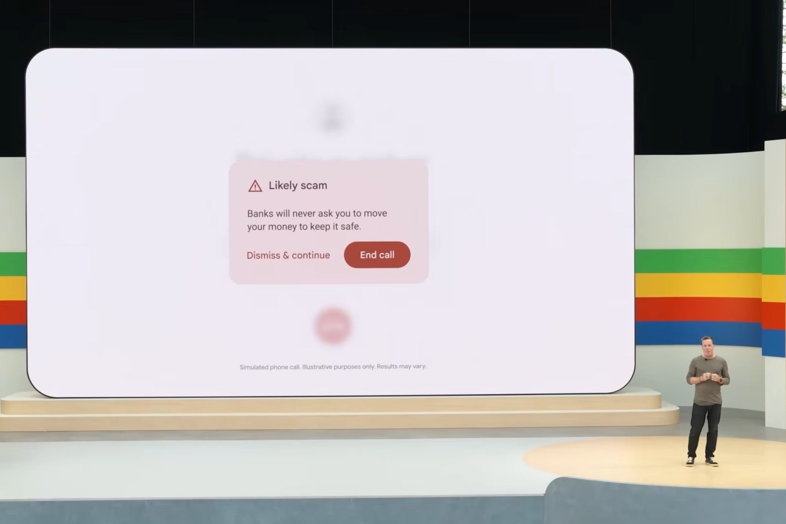 Screenshot from Google I/O 2024 presentation on Scam Protection