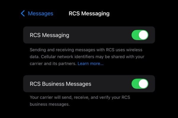 Screenshot from user now getting the option to enable RCS on an iPhone connected to Mint Mobile