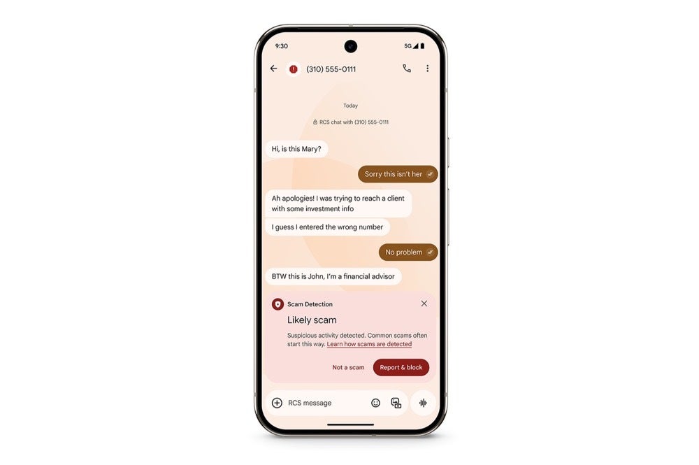 Screenshot of Google Messages Scam Detection on Pixel 9 Pro